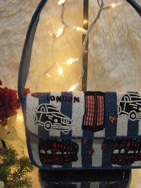 Viral Beaded Shoulder Bag London Calling by America and Beyond Blue Multi NWT